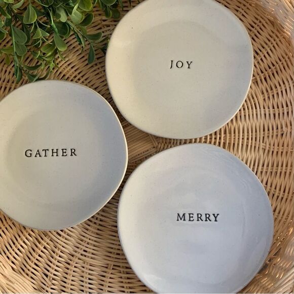 HEARTH & HAND With Magnolia Stoneware Appetizer Plates Set Of 3 Gather Joy Merry - Picture 1 of 9